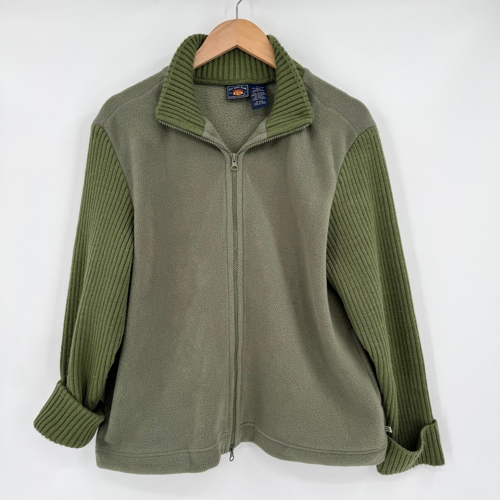 Route 66 Vtg Y2k Green Fleece Ribbed Knit Double Zip Jacket Women's L